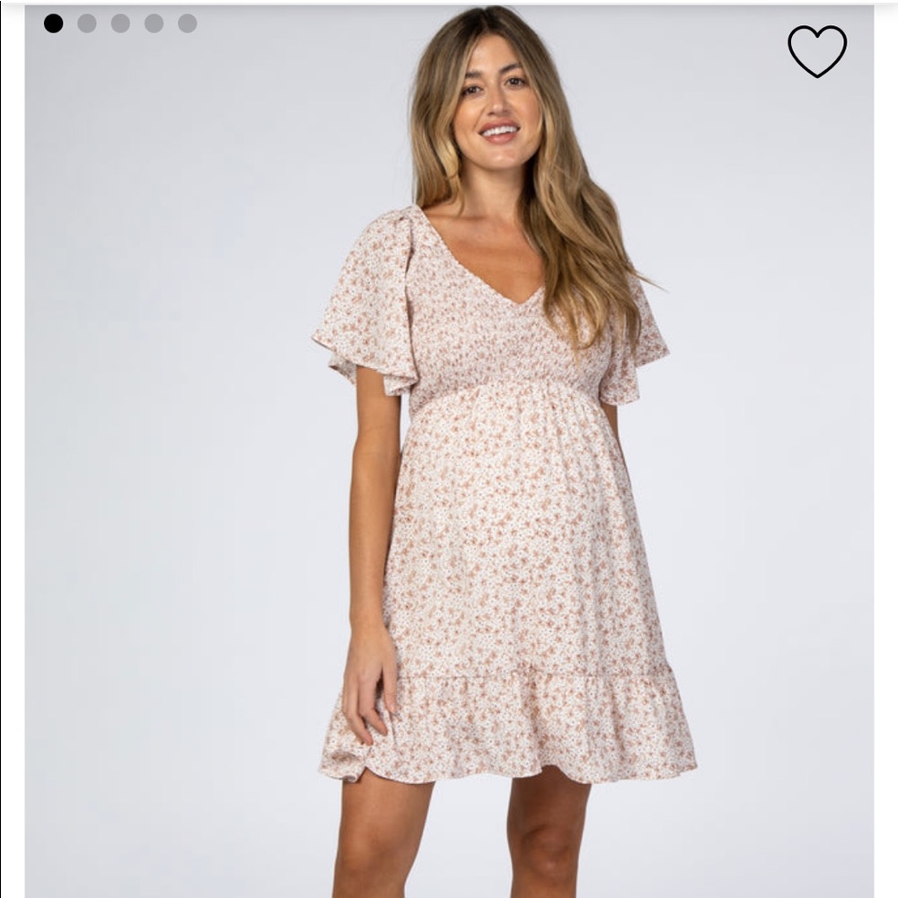 Mauve Floral Smocked V-neck Maternity Dress